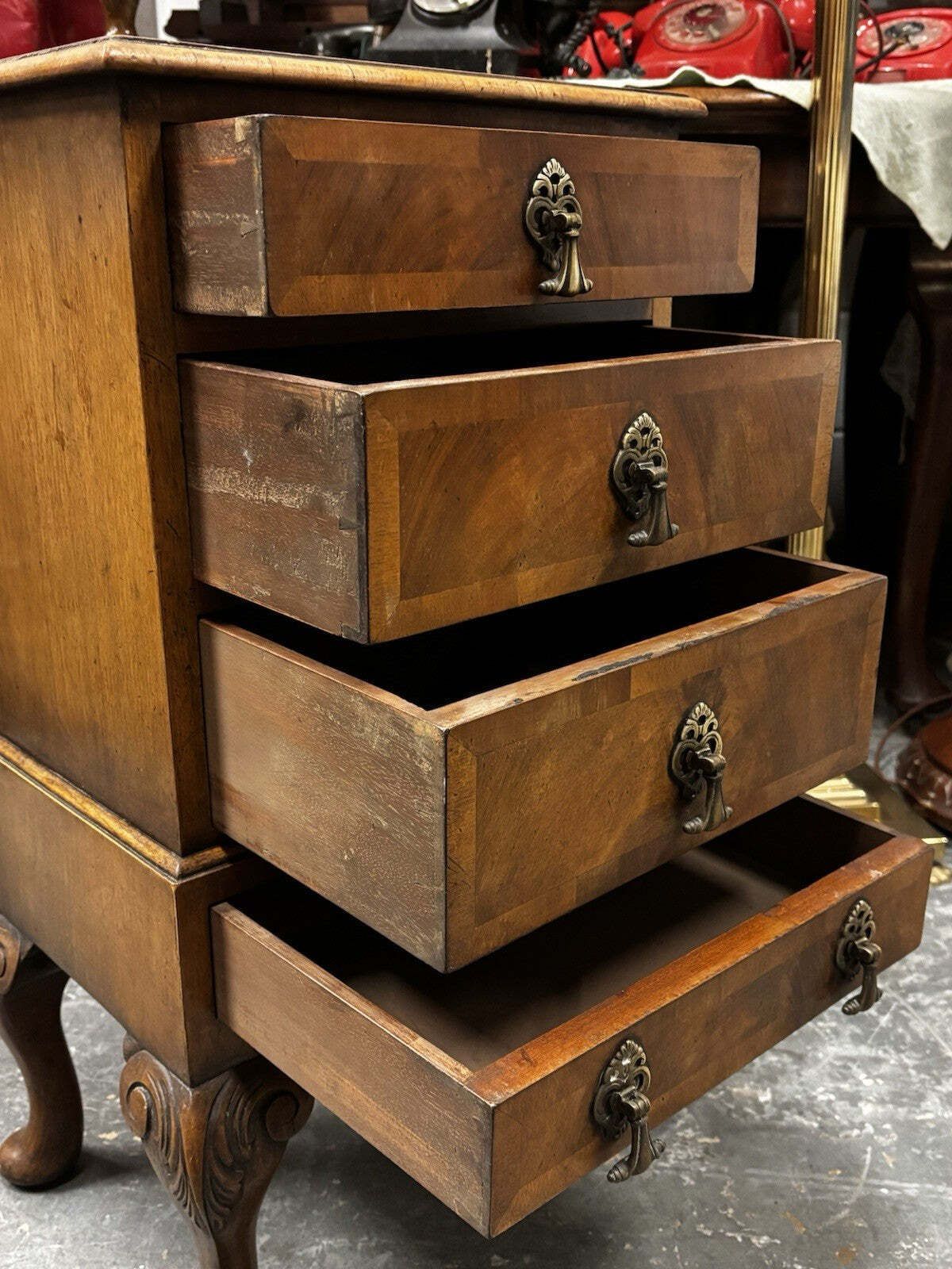 Art Deco Walnut Small Chest Of Drawers, Brass Handles. photo vintage