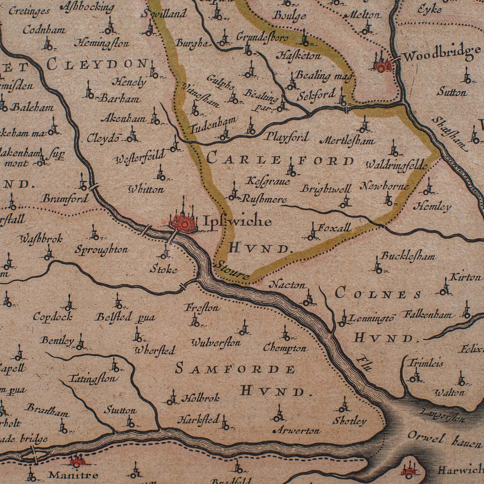 photo furniture Antique Suffolk County Map, Dutch, Atlas Novus, Joan Blaeu, Cartography, C.1645