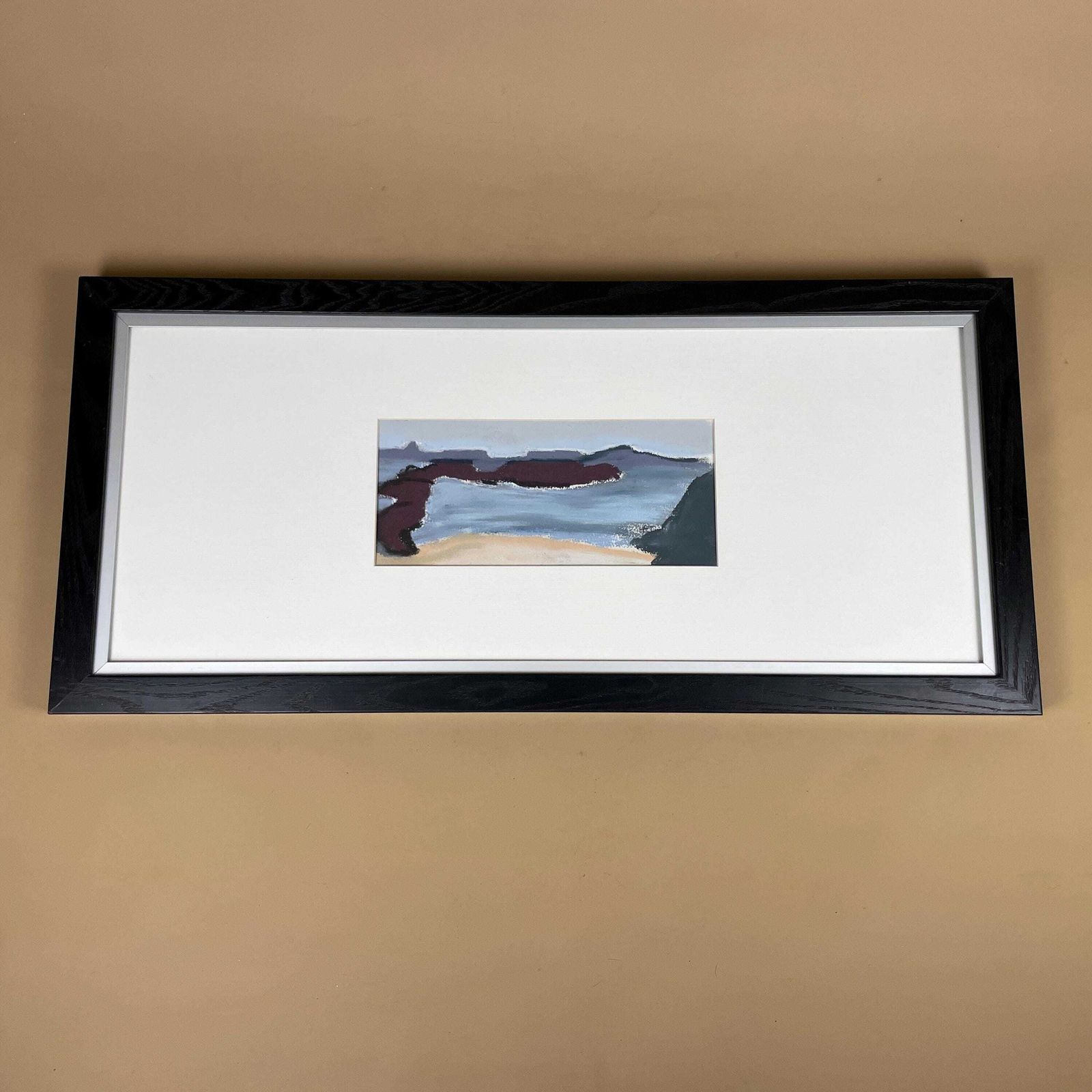 Framed Shoreline Coastal Picture Art Soft Pastel Modern Seascape Annie Timothy Vintage Seaside Wall Artwork Black Wooden Frame Rectangular photo for sale