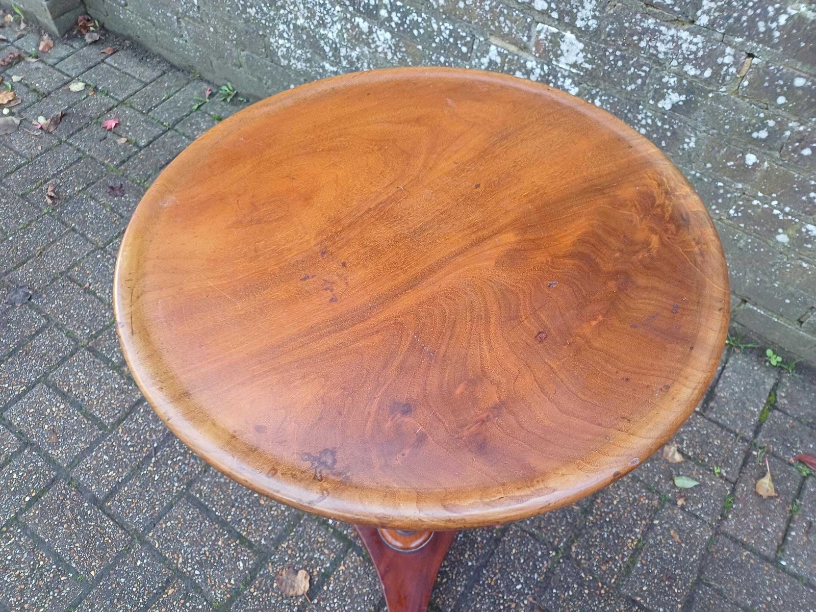 photo for sale Large Victorian Mahogany Circular Occasional Table Antique Wine Table Beautiful Grain Stunning Turned Column Bun Feet