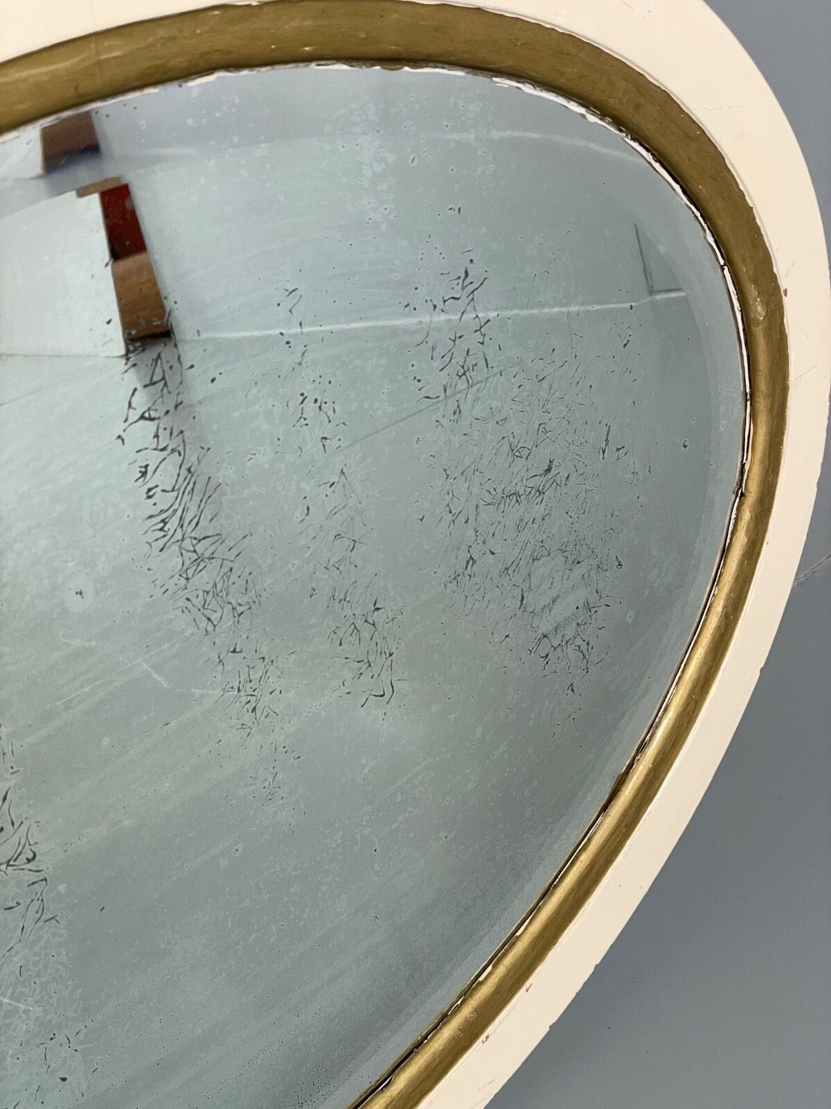 Antique Oval Wall Mirror White & Gold Painted Bevelled Patina photo buy