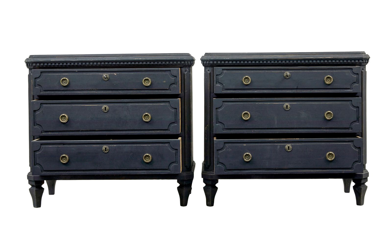 Swedish Pair Of 19th Century Black Painted Commodes photo vintage