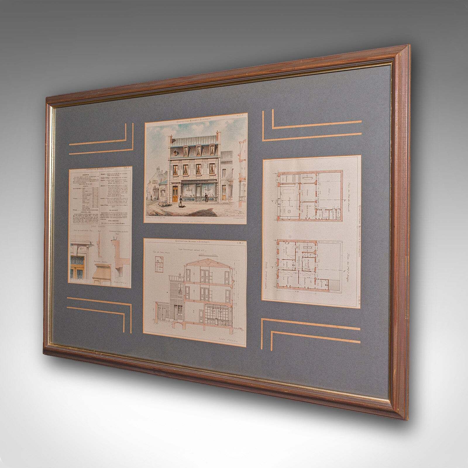 Antique Set Of Architectural Plans, French, Framed Lithographs, Art, Victorian photo for sale