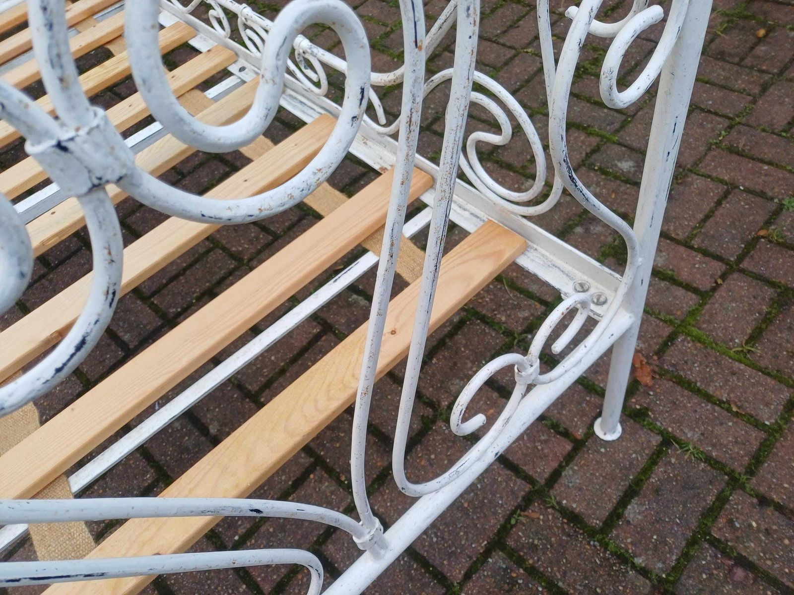 photo for sale Antique French Iron Single Bed Early 20thc Shabby Chic White Painted Heavy Metal Bed Frame 32" Mattress Vintage Bedroom