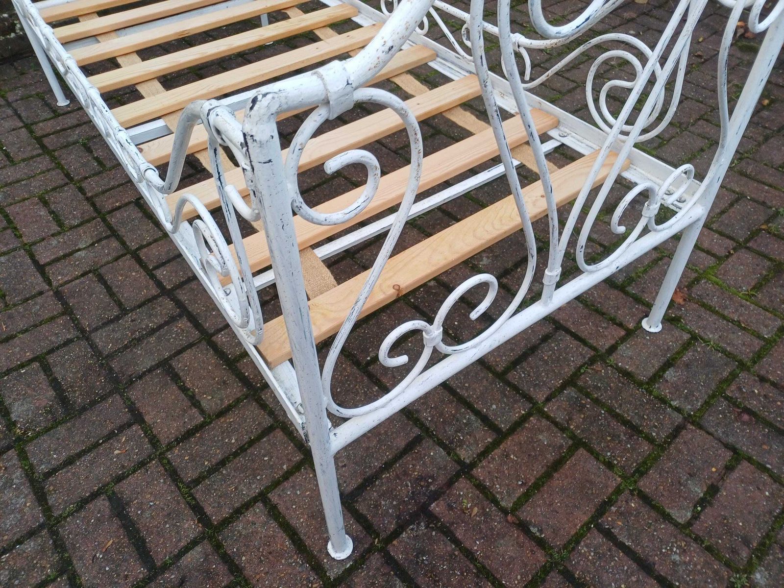 Furniture Antique French Iron Single Bed Early 20thc Shabby Chic White Painted Heavy Metal Bed Frame 32" Mattress Vintage Bedroom photo