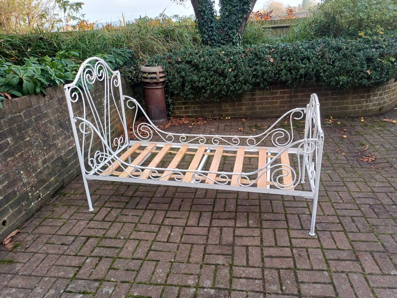 photo buy Antique French Iron Single Bed Early 20thc Shabby Chic White Painted Heavy Metal Bed Frame 32" Mattress Vintage Bedroom