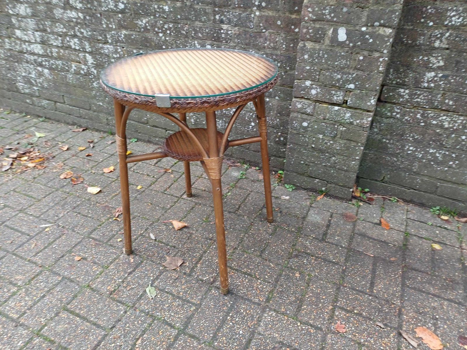 Vintage Lloyd Loom Style Wicker Side Table Gold Glass Top Brass Feet 1930s Occasional Conservatory Bedside Or Living Room Free Hand Delivery photo furniture