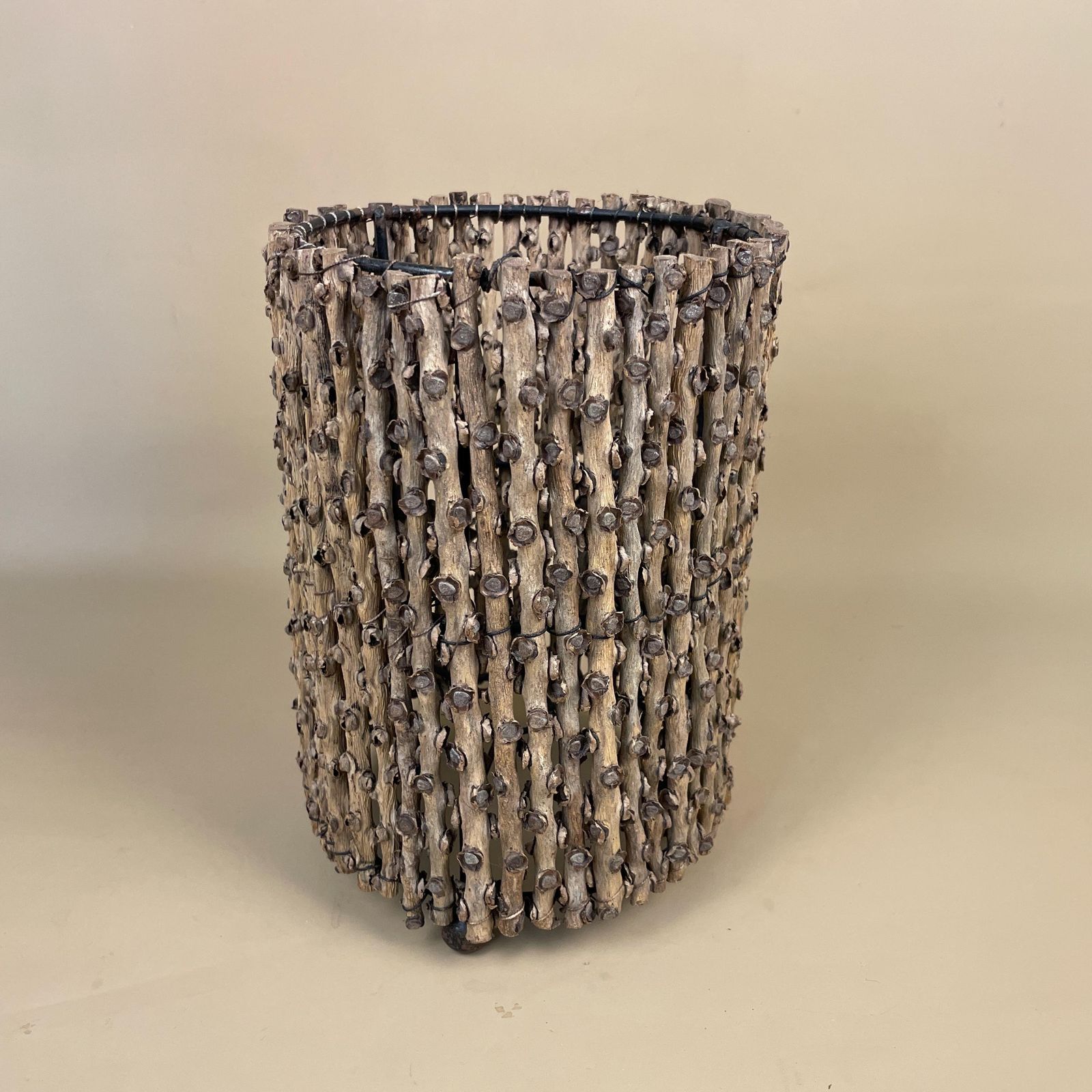 Vintage Indonesian Wooden Twig Light Shade Lampshade Wicker Woven Cylinder Medium Natural Ceiling Lamp Shade Twigs Sticks