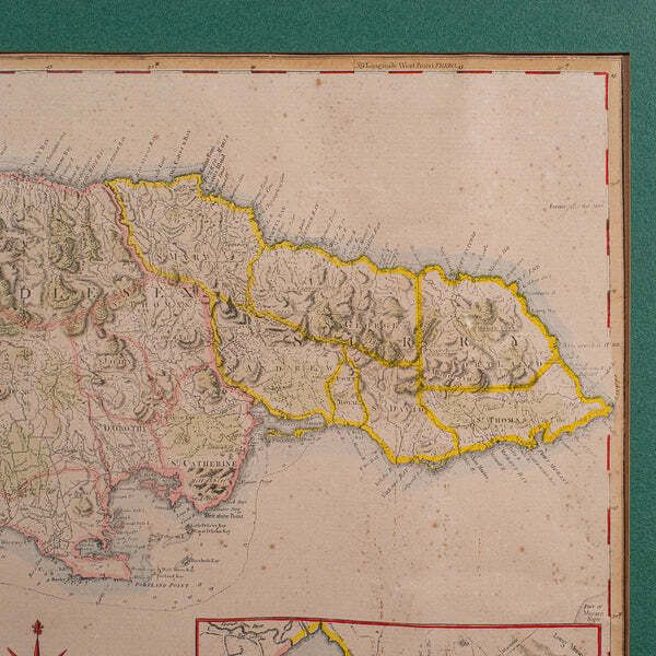 Antique Jamaica Map, English, Caribbean, Cartography, Thomas Jefferys, Georgian photo vintage