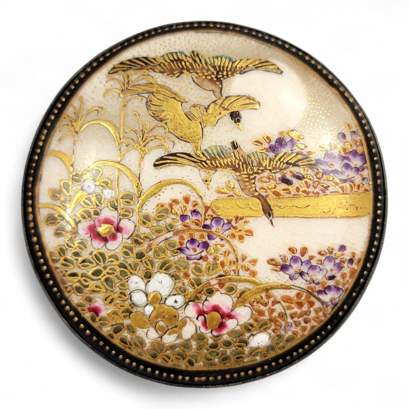 Atique Japanese Kyō Satsuma Silver Art Buckle, Kyoto C.1890–1915, Fine Quality photo buy