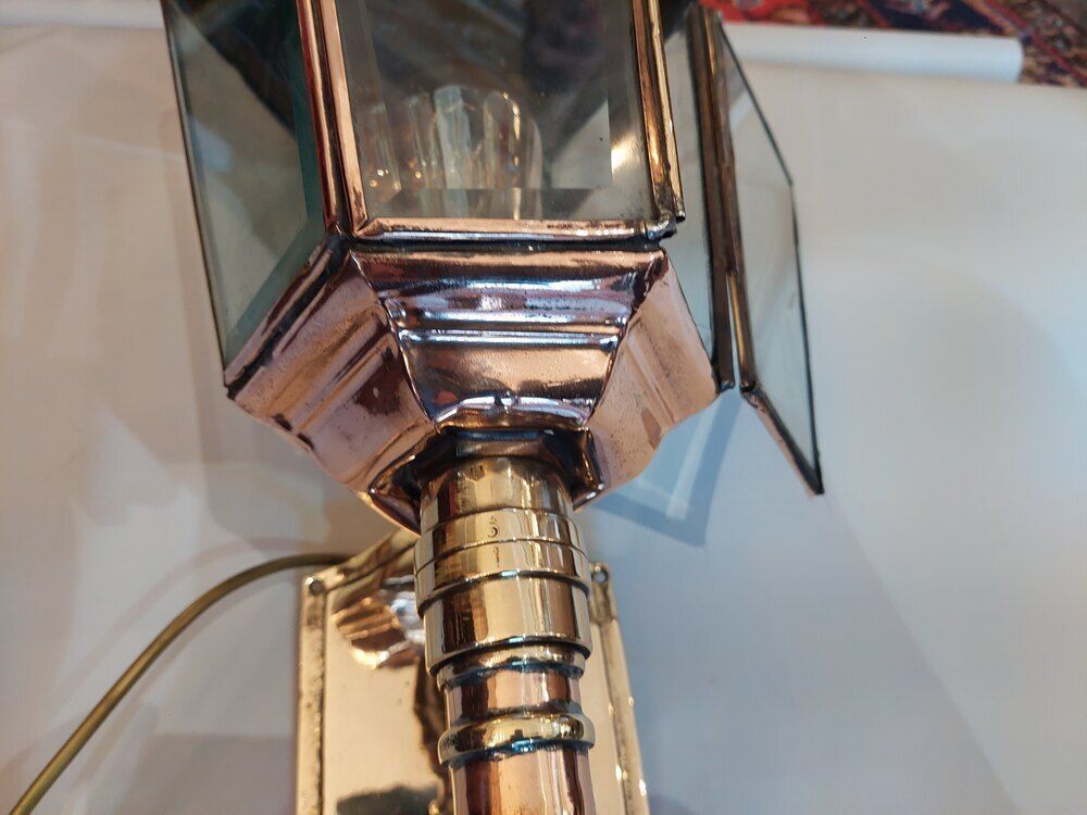 Edwardian Brass And Copper Porch Lantern photo Lighting