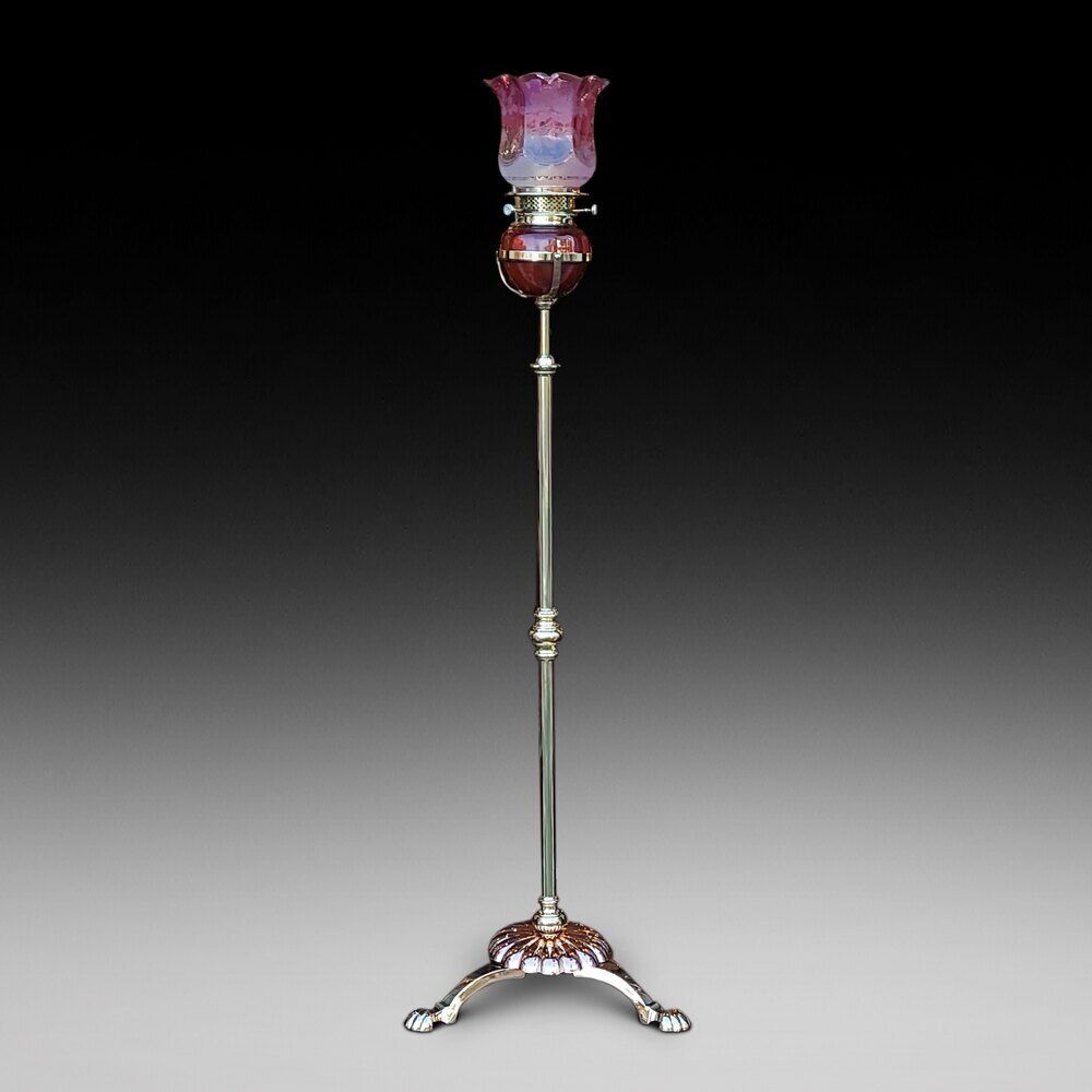 Late 19thc Brass & Copper Floor Standing Lamp