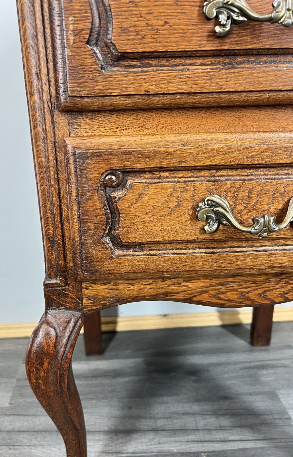 Bedside Table Vintage French Louis XVI Oak Carved Nightstand Cabinet Lot 4695 photo vintage