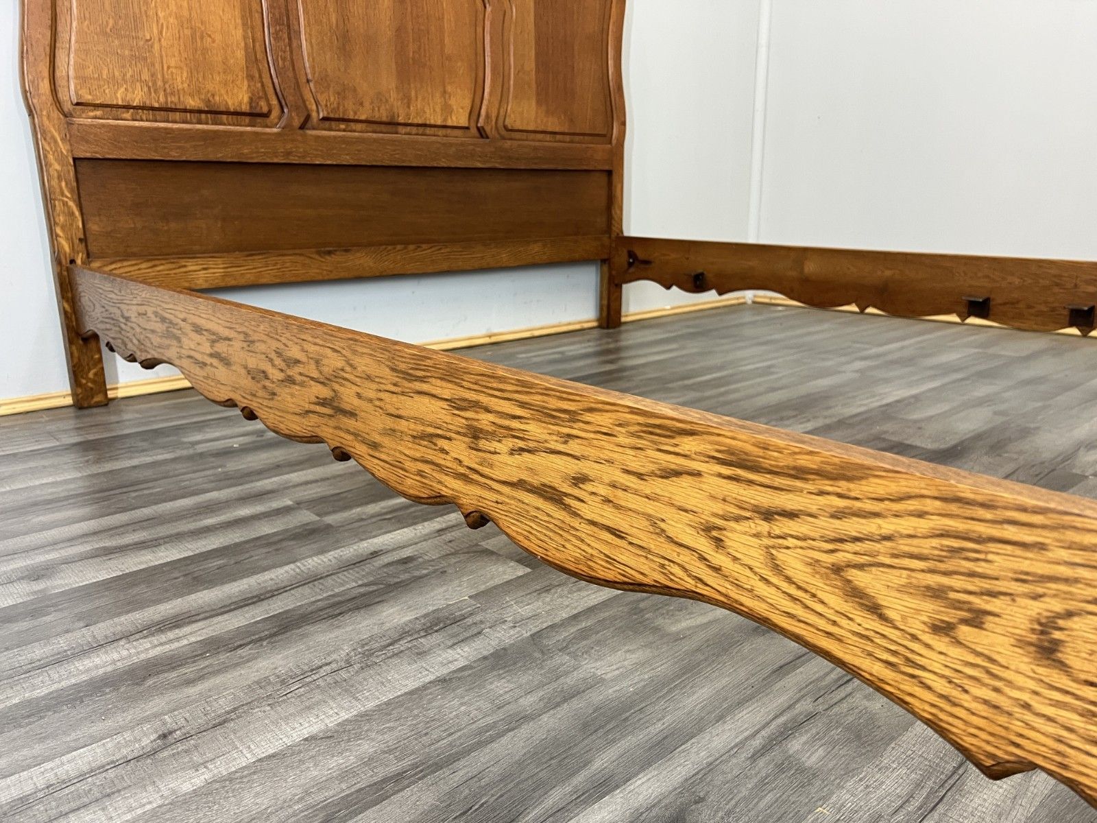 photo for sale Bed Vintage French Louis XVI Double Bed Frame Oak Carved Headboard Lot 4704