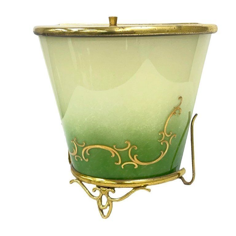 Green Gradient Glass Wall Sconce With Brass Fixture, France 1960s. photo Lighting