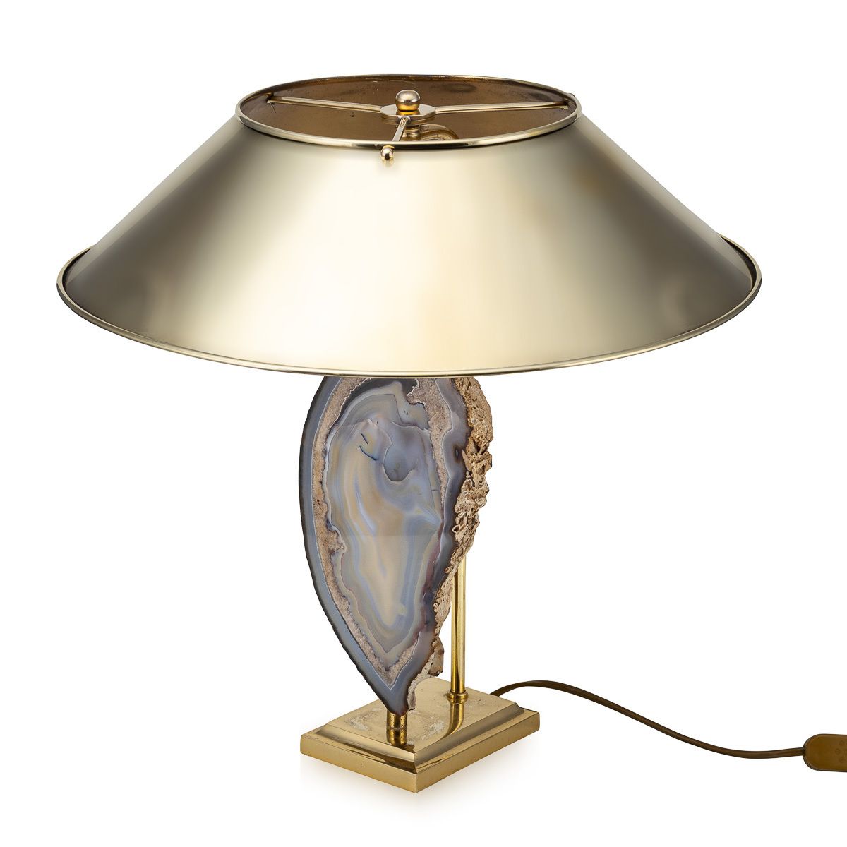 Vintage 20th Century Agate & Brass Table Lamp By Willy Daro, Belgium C.1970
