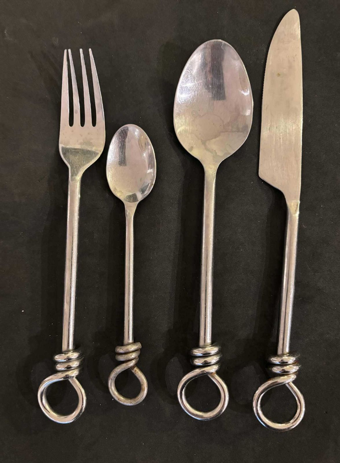 photo furniture Set Of 12 Flatware Twist Cutlery French Forged Knot Twisted Ends Swirl Flatware Gift For Couple Brutalist Decor, Medieval Style Viking
