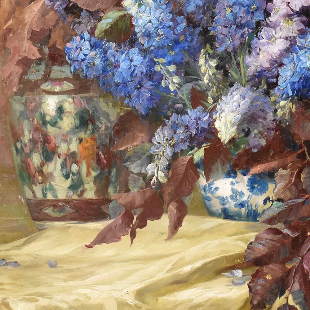 Beautiful Flower Paintings, Delphinium, Oil Painting, Julien Stappers, Art Deco, XX Century photo 3200.0