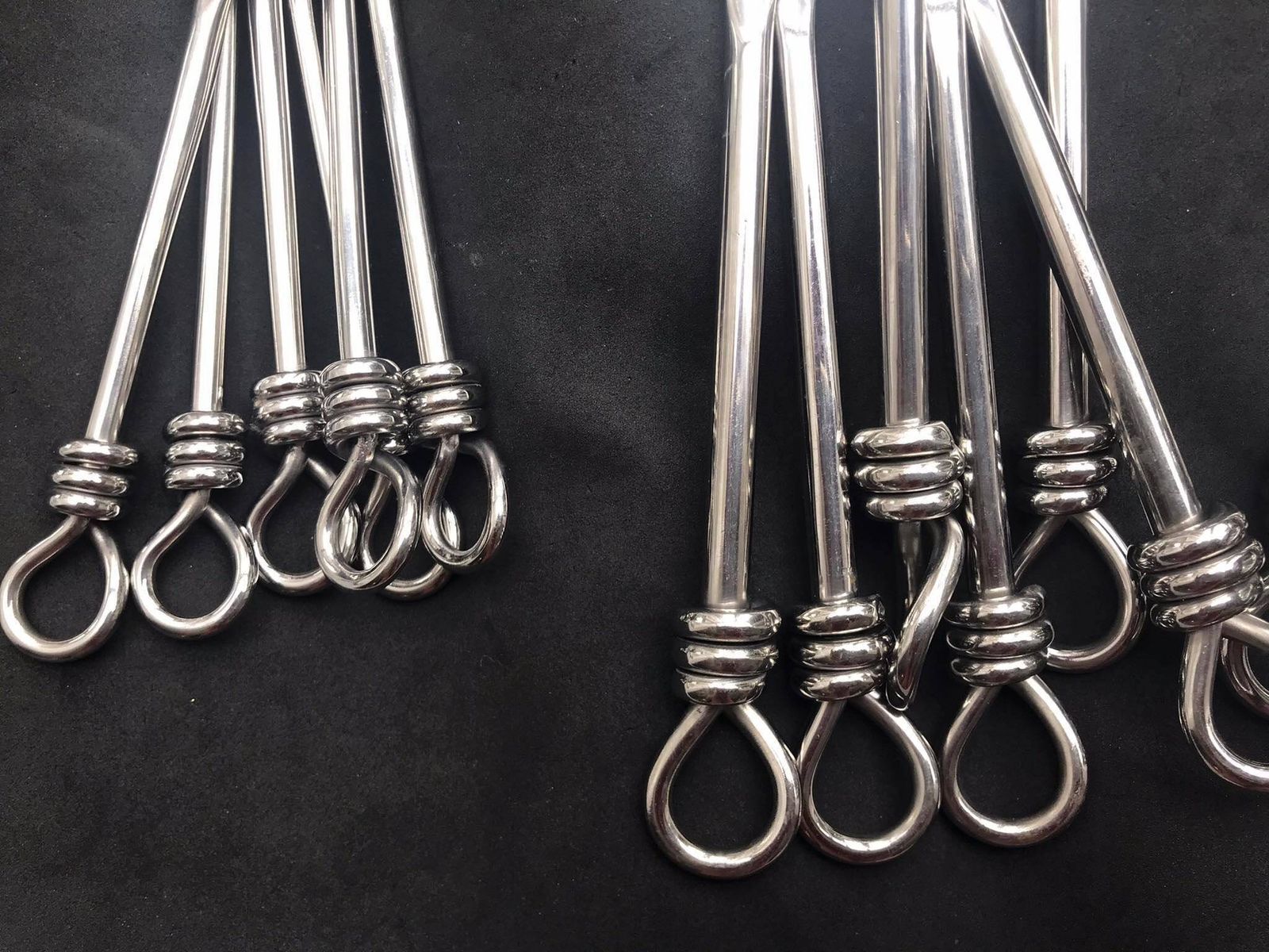 Set Of 18 Flatware Twist Cutlery French Forged Knot Twisted Ends Swirl Flatware Gift For Couple Brutalist Decor, Medieval Style Viking photo for sale