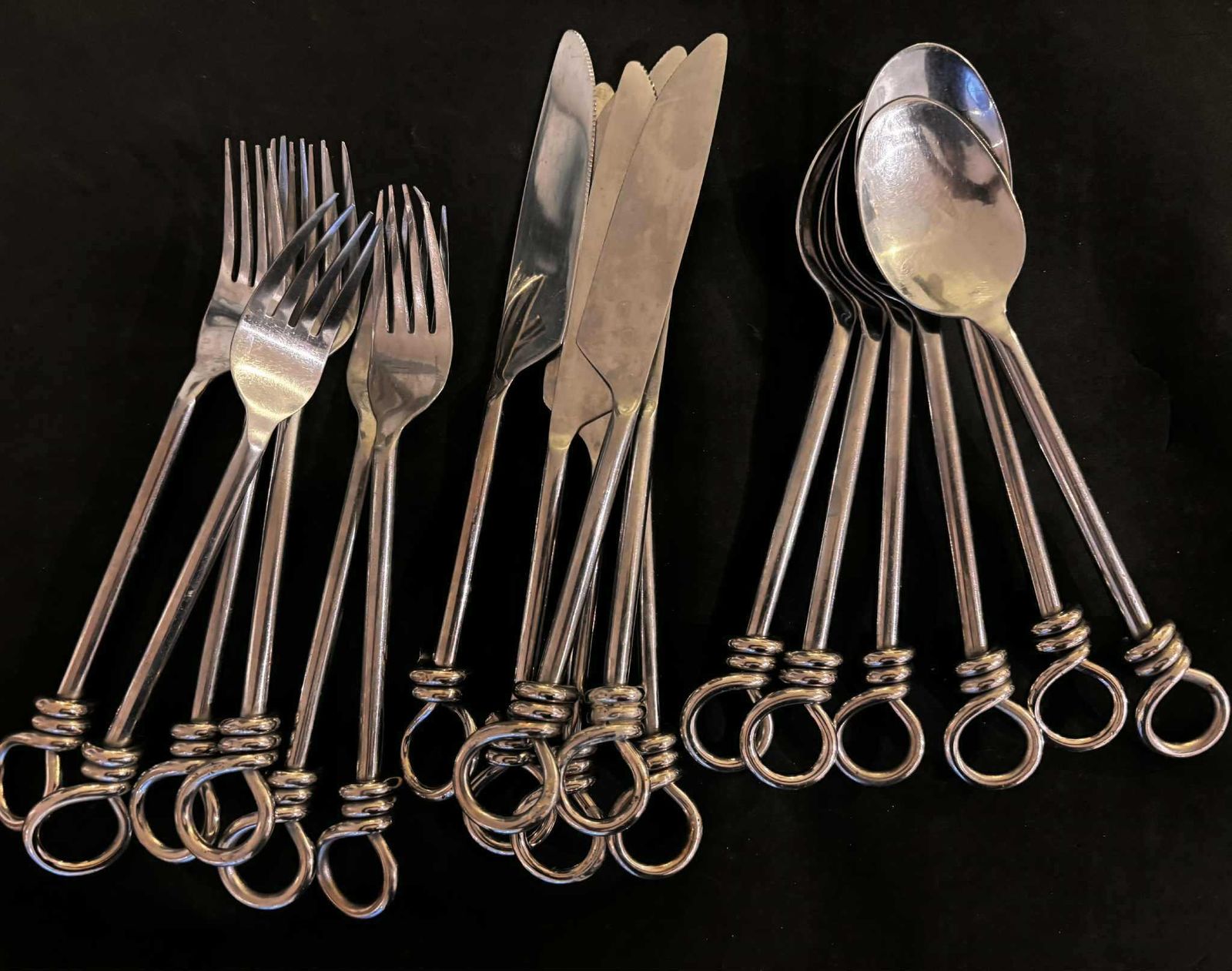 Set Of 18 Flatware Twist Cutlery French Forged Knot Twisted Ends Swirl Flatware Gift For Couple Brutalist Decor, Medieval Style Viking photo Home Decor