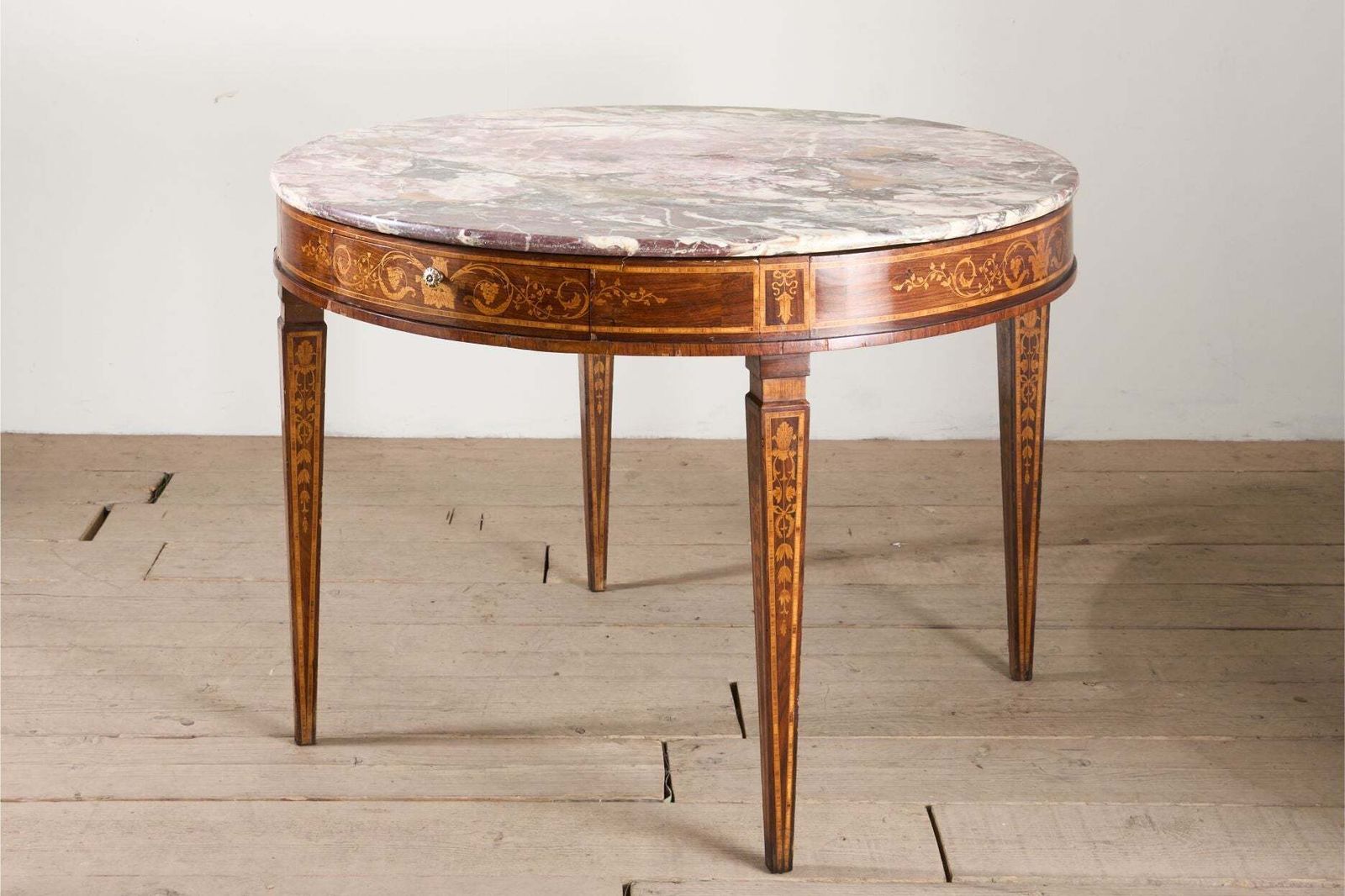 Large 19th Century Inlaid Italian Circular Table With Purple Marble photo Furniture