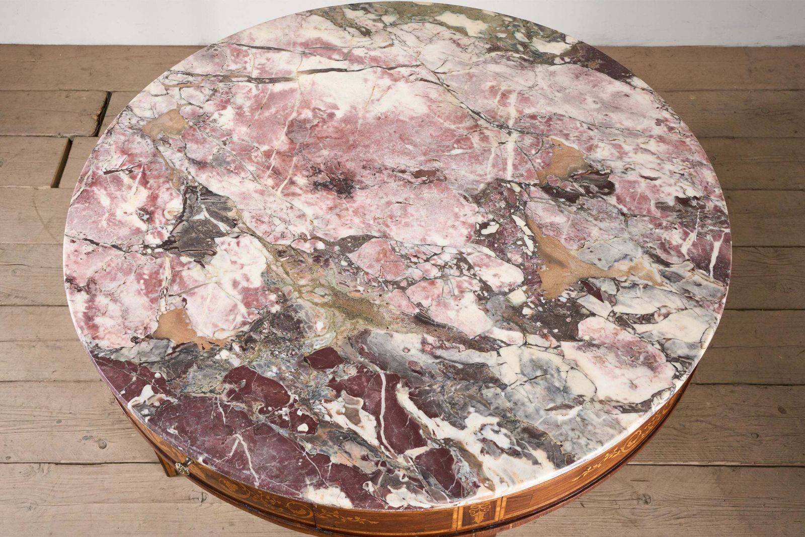 Large 19th Century Inlaid Italian Circular Table With Purple Marble photo 4480.0