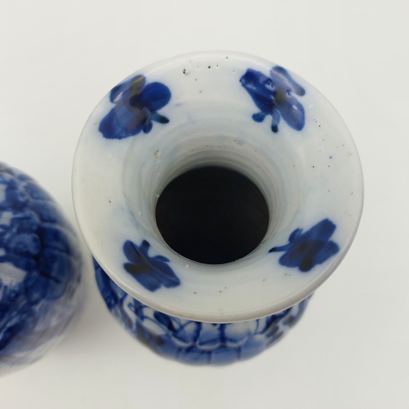 Antique Japanese Flow Blue Vase Pair C19th Century Blue & White 20.5cm Height photo for sale