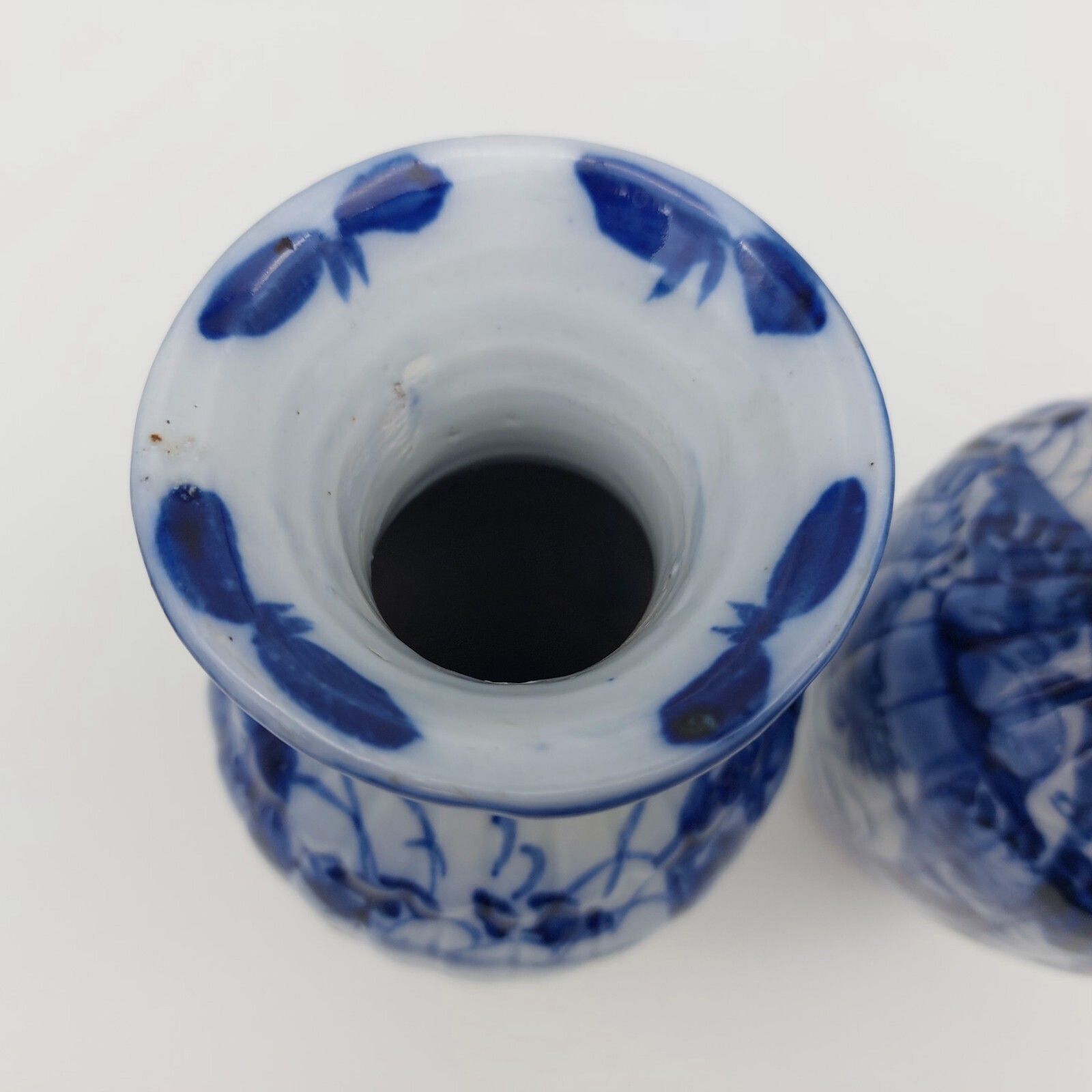 Antique Japanese Flow Blue Vase Pair C19th Century Blue & White 20.5cm Height photo Home Decor