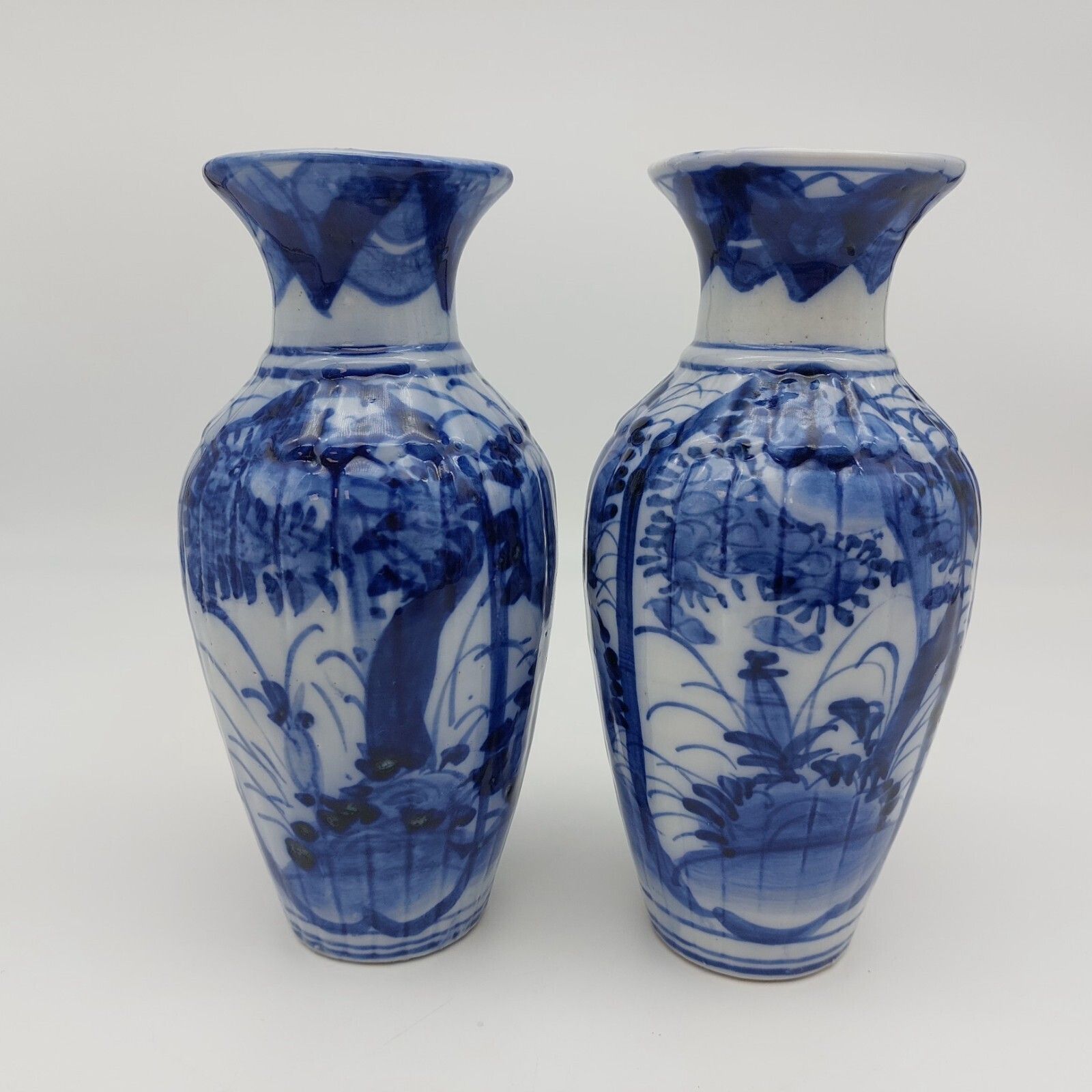 Antique Japanese Flow Blue Vase Pair C19th Century Blue & White 20.5cm Height photo buy