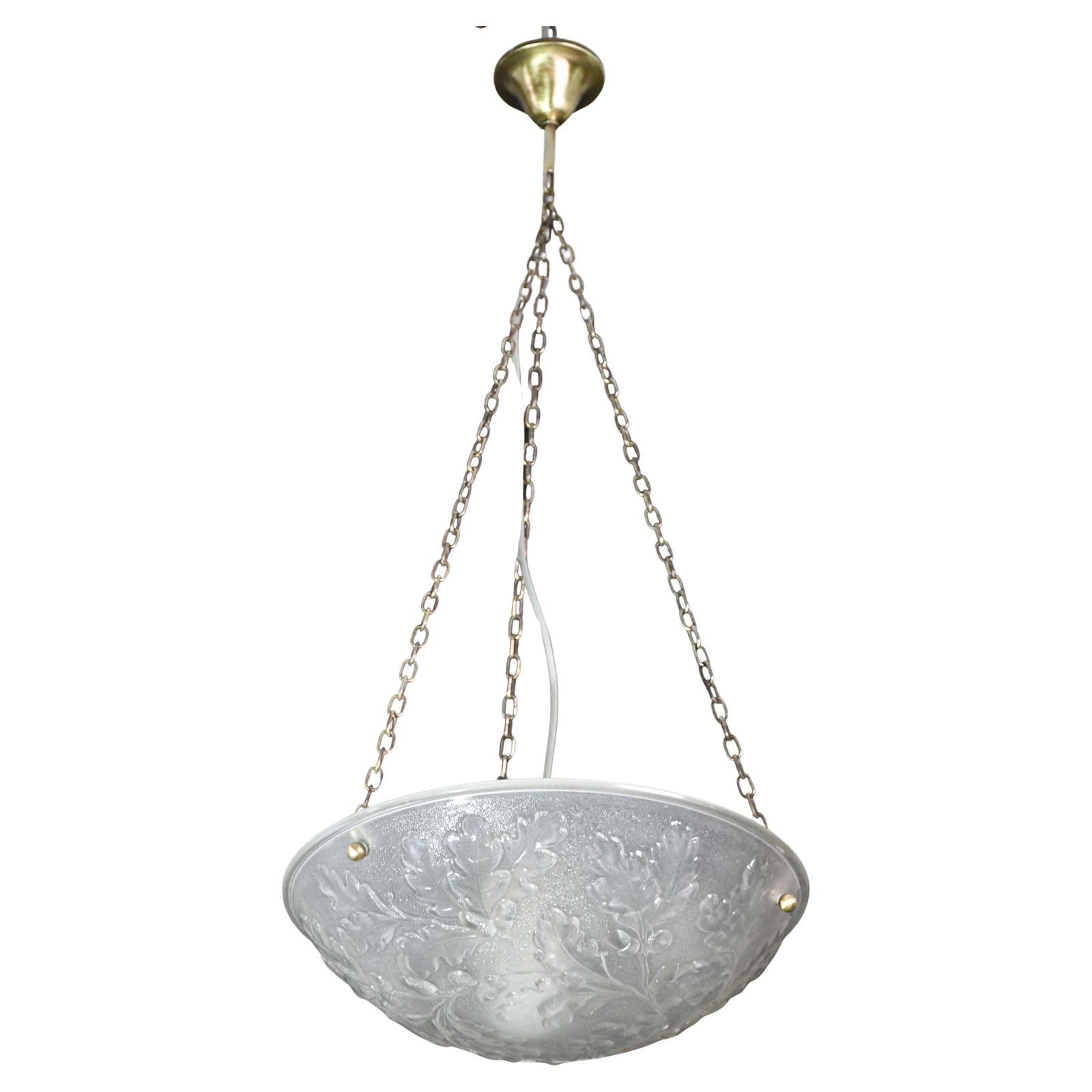 French Art Deco Glass Bowl Pendant Chandelier With Floral Pattern, 1950