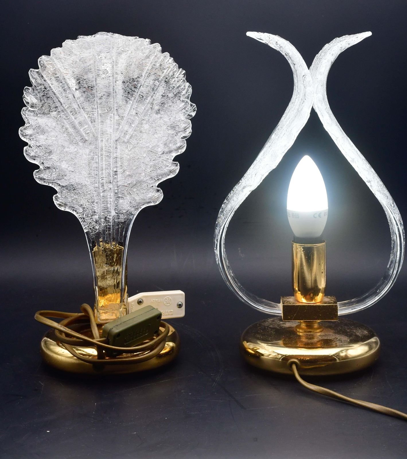 Set Of 2 Murano Glass "Swan Shape" Table Lamps Trasparent Leaves photo furniture