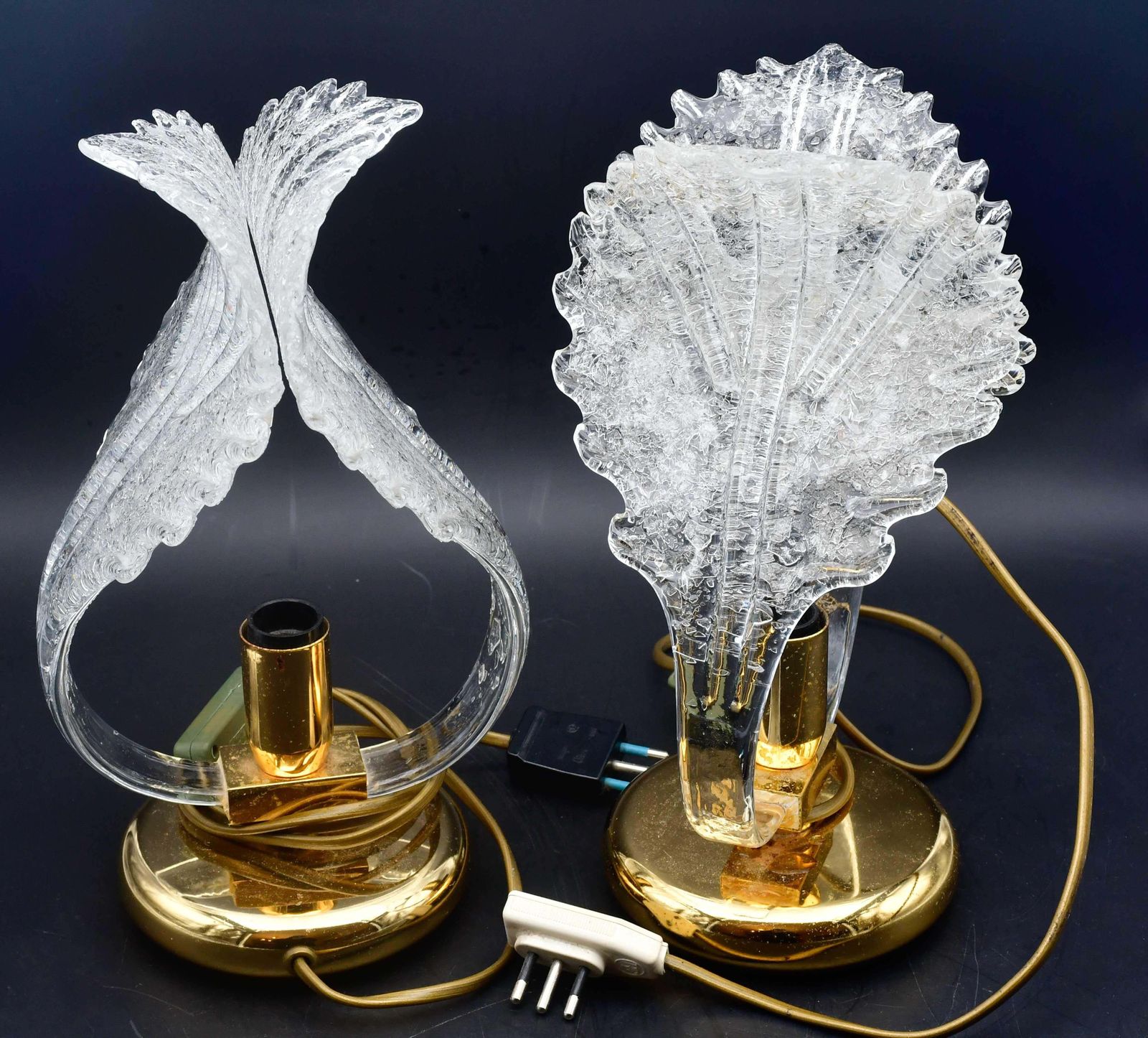 Set Of 2 Murano Glass "Swan Shape" Table Lamps Trasparent Leaves photo vinterior