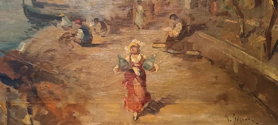 Oil Painting On Canvas Sallvatore Balsamo (Naples 1894 1922) Marina photo Art
