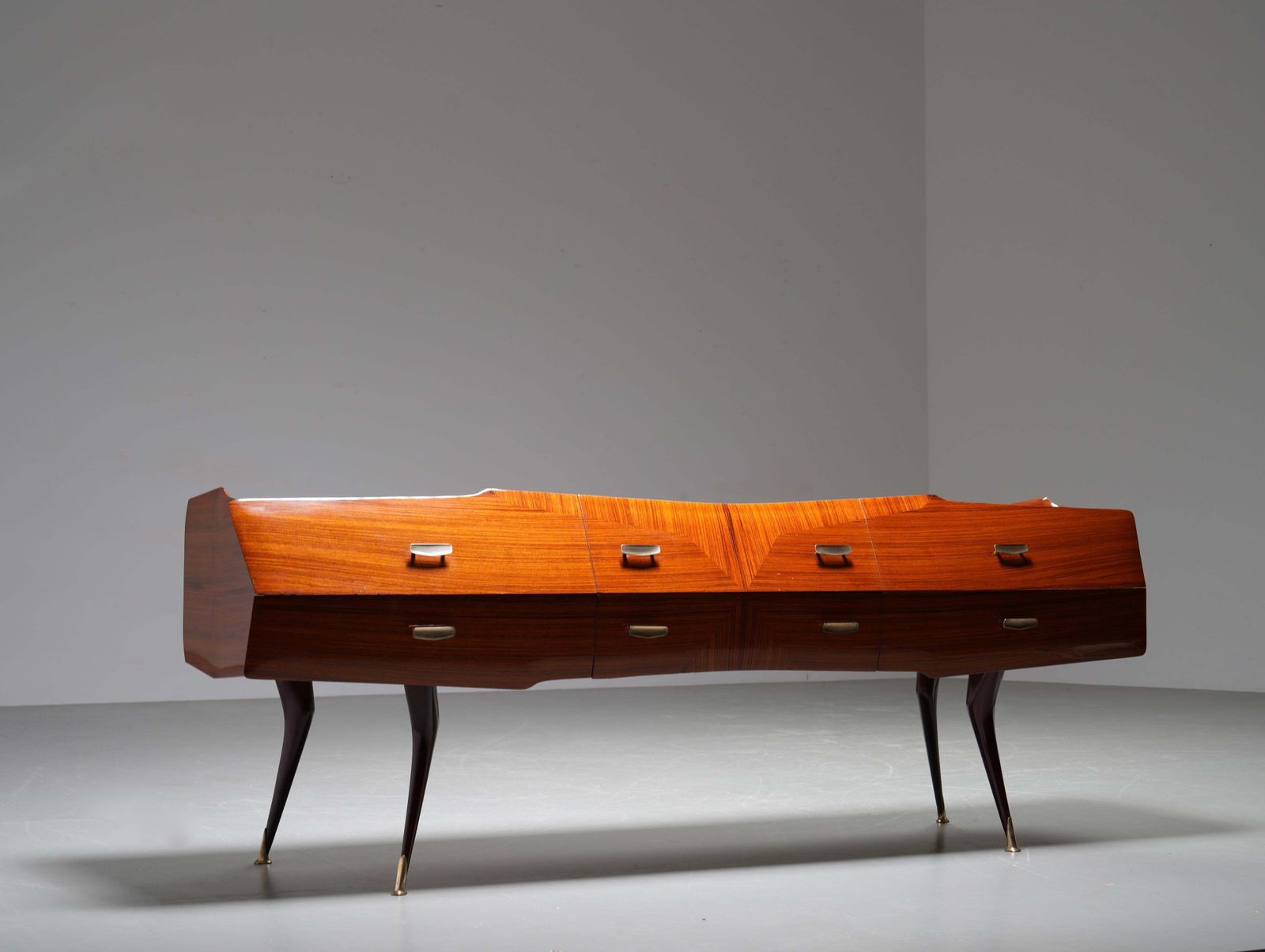 Italian Credenza With Mirror In Wood, Glass And Brass, Italy, 1960's photo Furniture