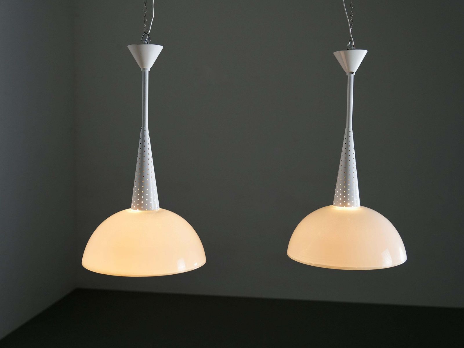 Set Of 2 Mathieu Matégot For Holophane Ceiling Lamps In Metal And Glass, 1960's photo 1302.0