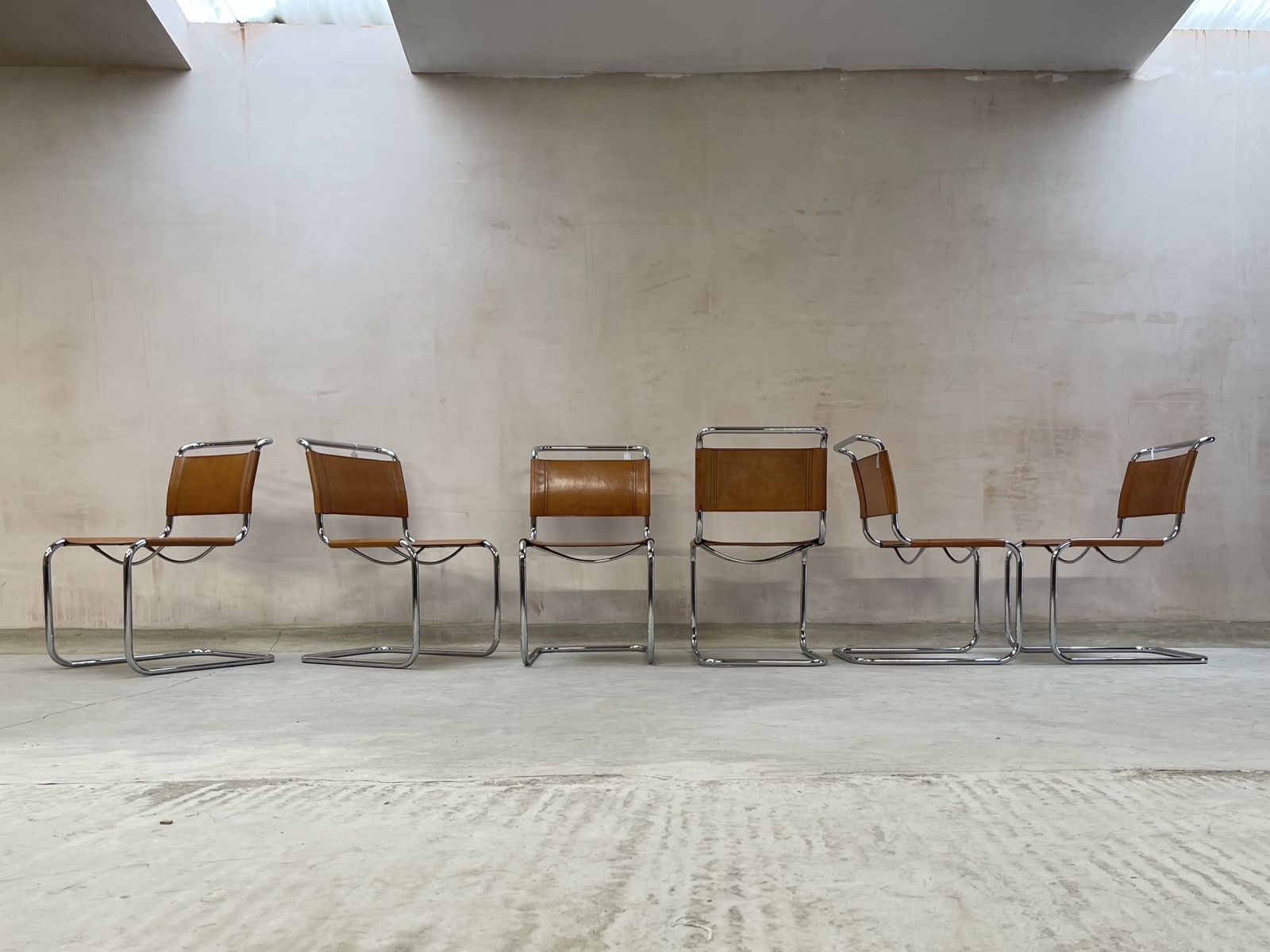 6 Dining Chairs Mart Stam Marcel Breuer S33 Set Of Six Fasem Chrome Tan Brown Cognac Leather Cantilever Bauhaus 6 Mid Century Dining Chairs photo Furniture