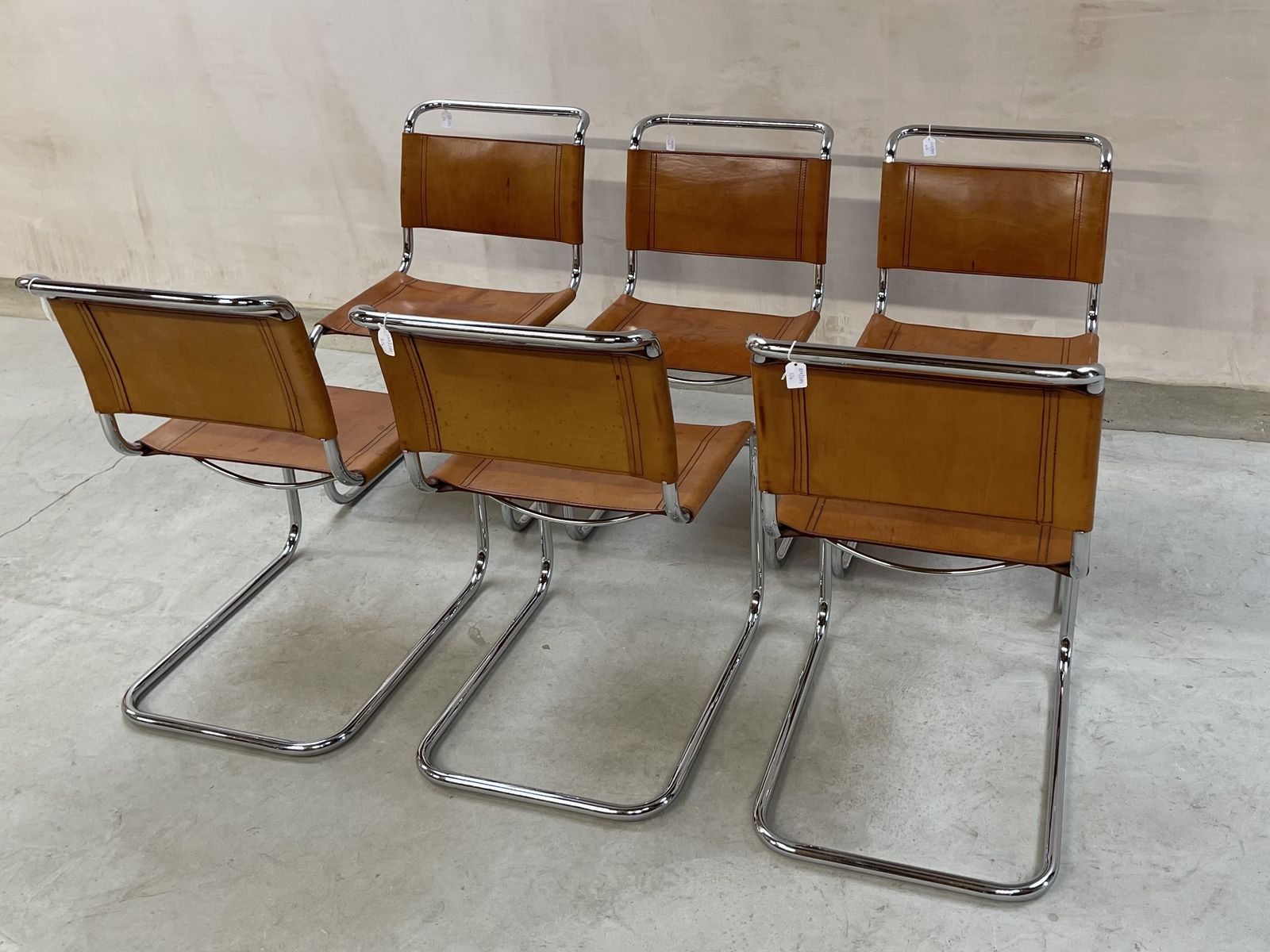 6 Dining Chairs Mart Stam Marcel Breuer S33 Set Of Six Fasem Chrome Tan Brown Cognac Leather Cantilever Bauhaus 6 Mid Century Dining Chairs photo 5495.0