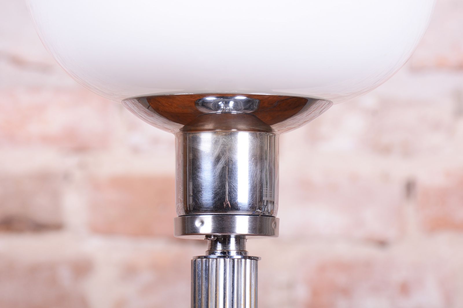 Restored Bauhaus Table Lamp, Chrome, Steel, Opaline Glass, Czech, 1930s photo 550.0