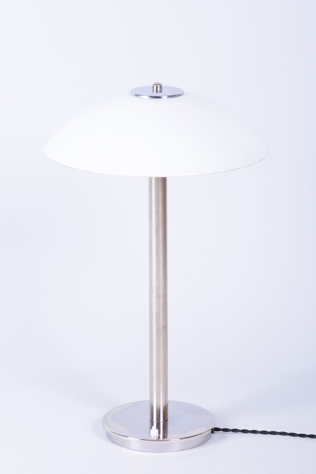 Restored Bauhaus Table Lamp, Chrome, Steel, Opaline Glass, Czech, 1930s