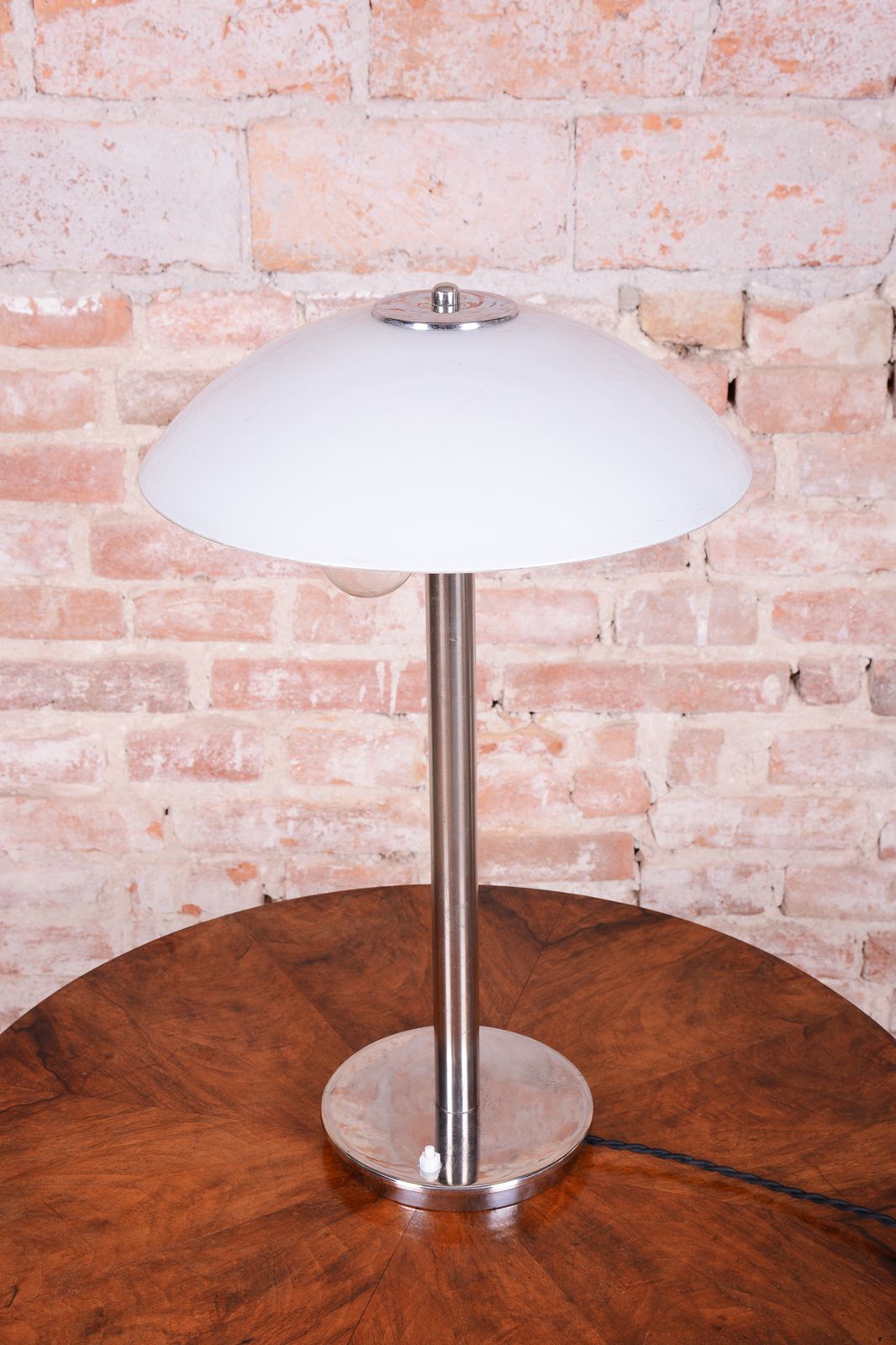 Restored Bauhaus Table Lamp, Chrome, Steel, Opaline Glass, Czech, 1930s photo for sale