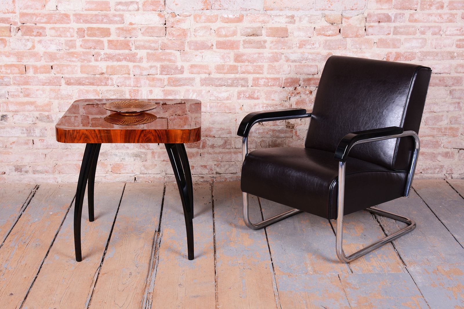 photo furniture Restored Bauhaus Armchair, By Hynek Gottwald, Chrome, Leather, Czech, 1930s