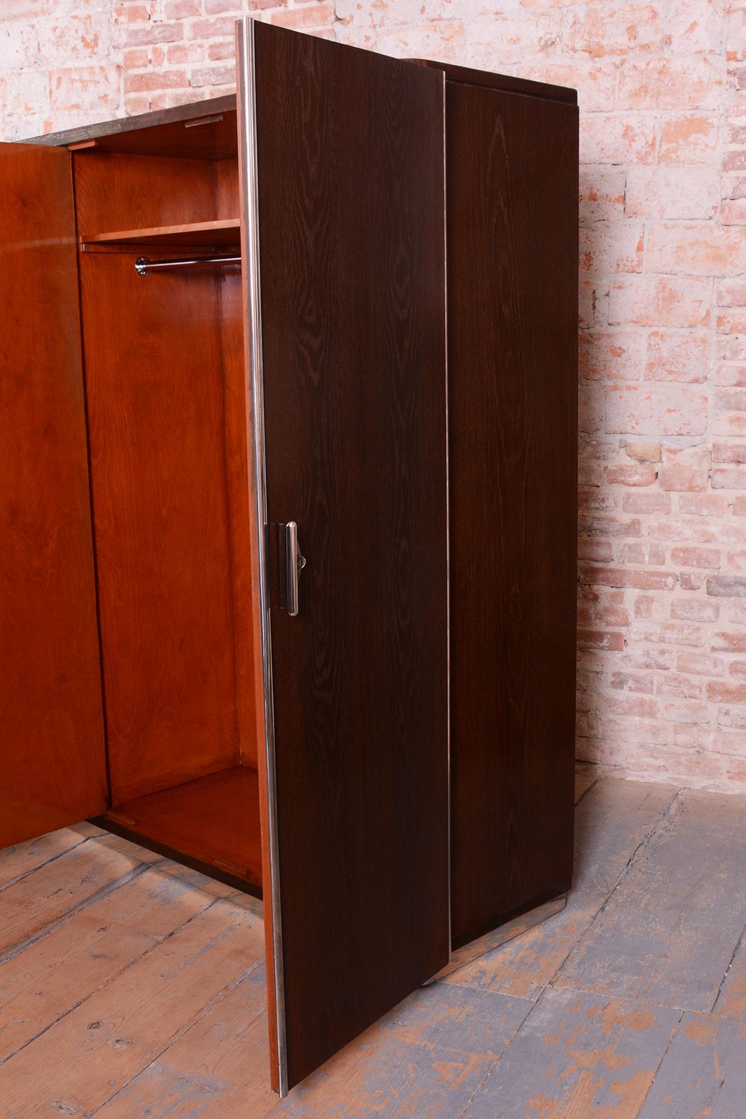 Restored Bauhaus Wardrobe, By Vichr A Spol., Chrome, Steel, Oak, Czech, 1930s photo furniture