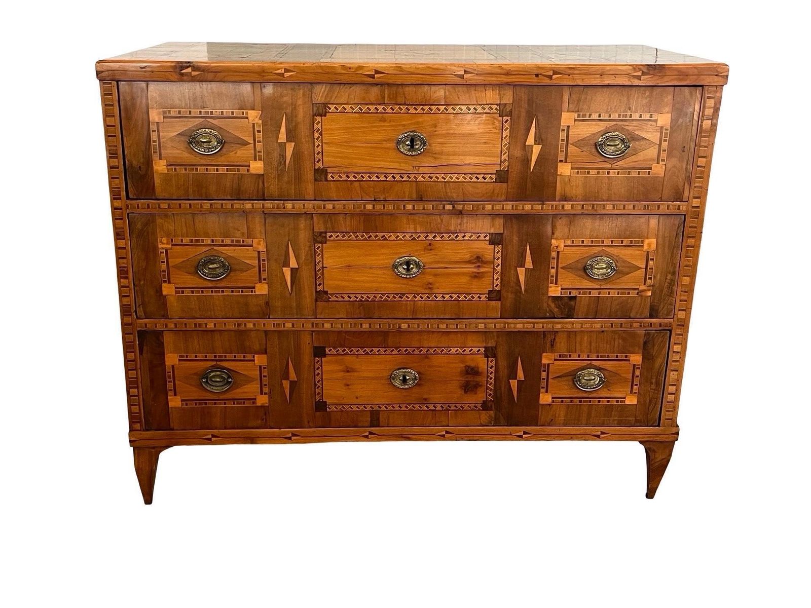 18th Century Walnut Austrian Chest Of Drawers With Fruitwood Inlay photo for sale