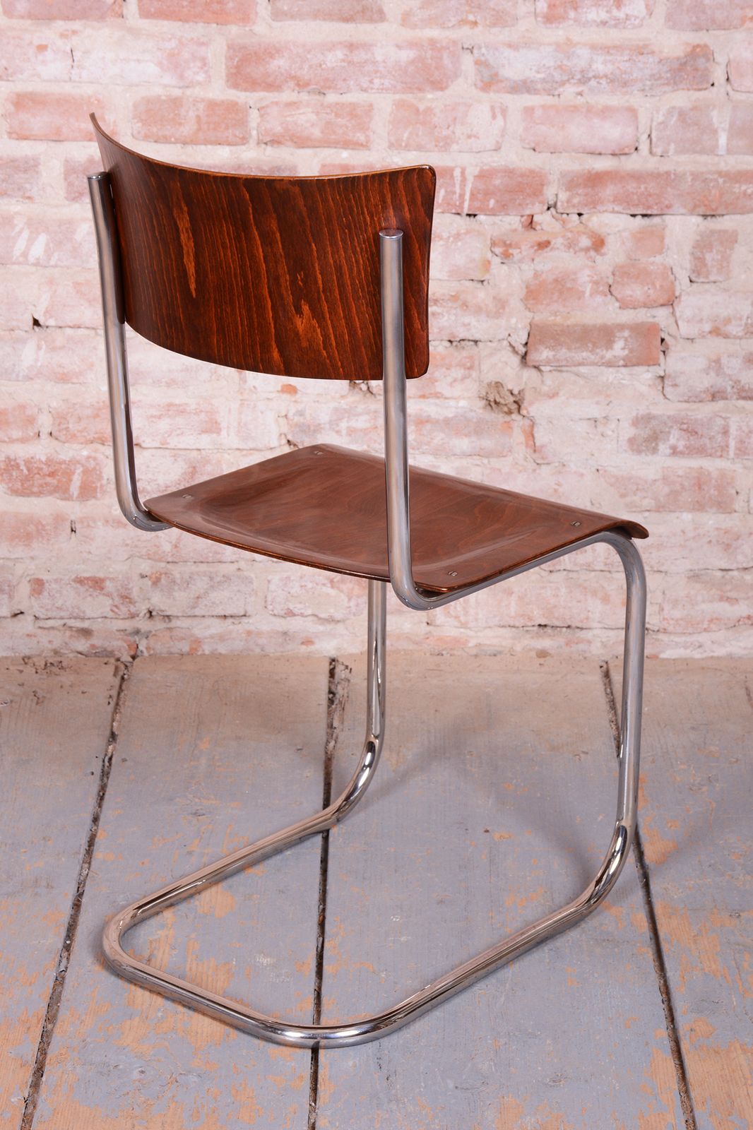 photo for sale Set Of Four Restored Bauhaus Chairs, Beech, Chrome Plated Steel, Czech, 1930s