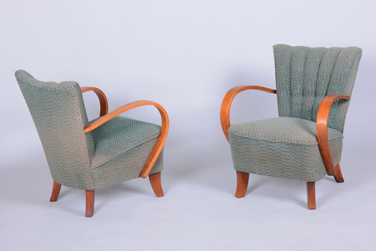Pair Of Restored Art Deco Armchairs, Beech, Repolished, Czech, 1920s