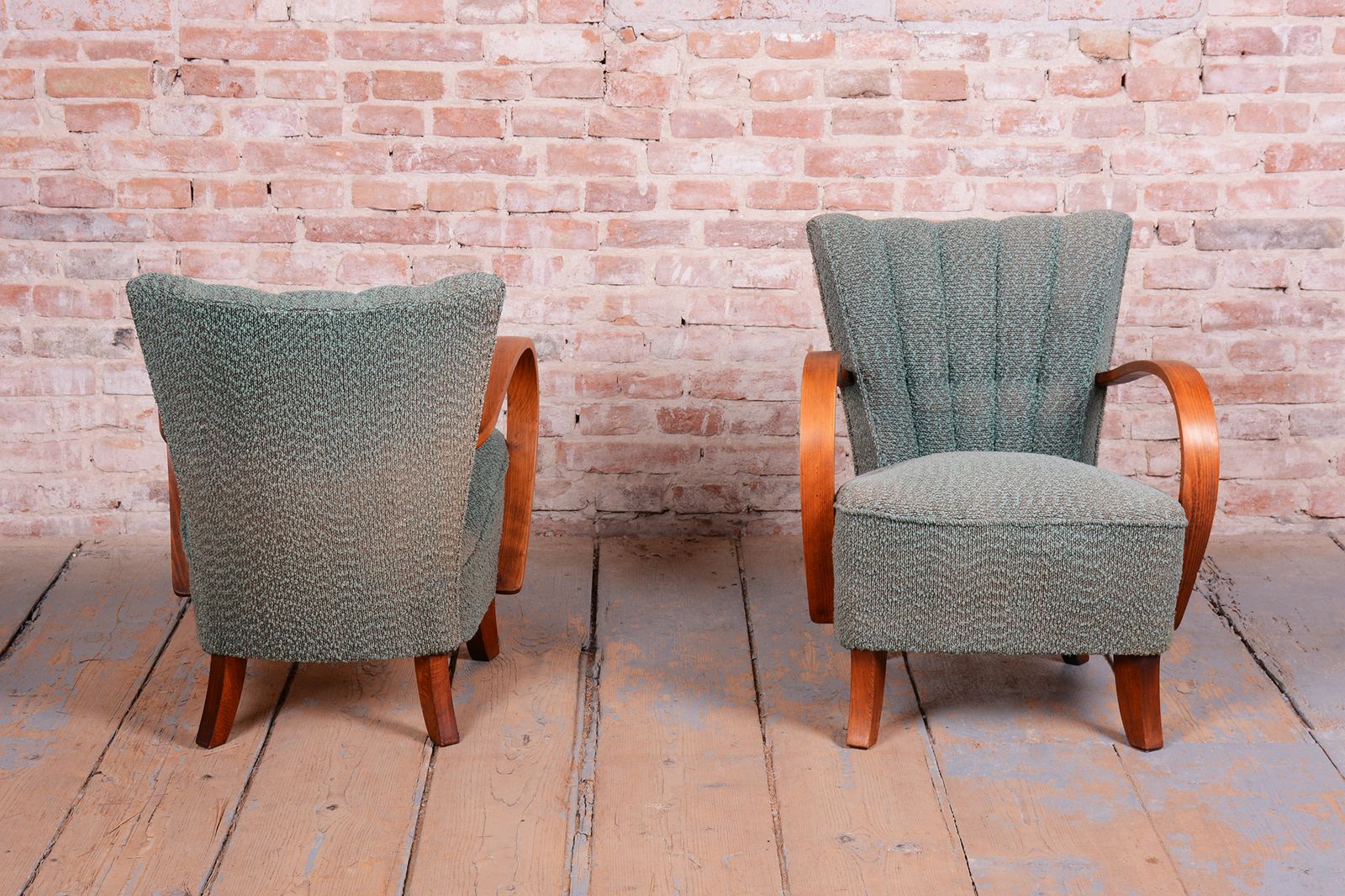 photo for sale Pair Of Restored Art Deco Armchairs, Beech, Repolished, Czech, 1920s