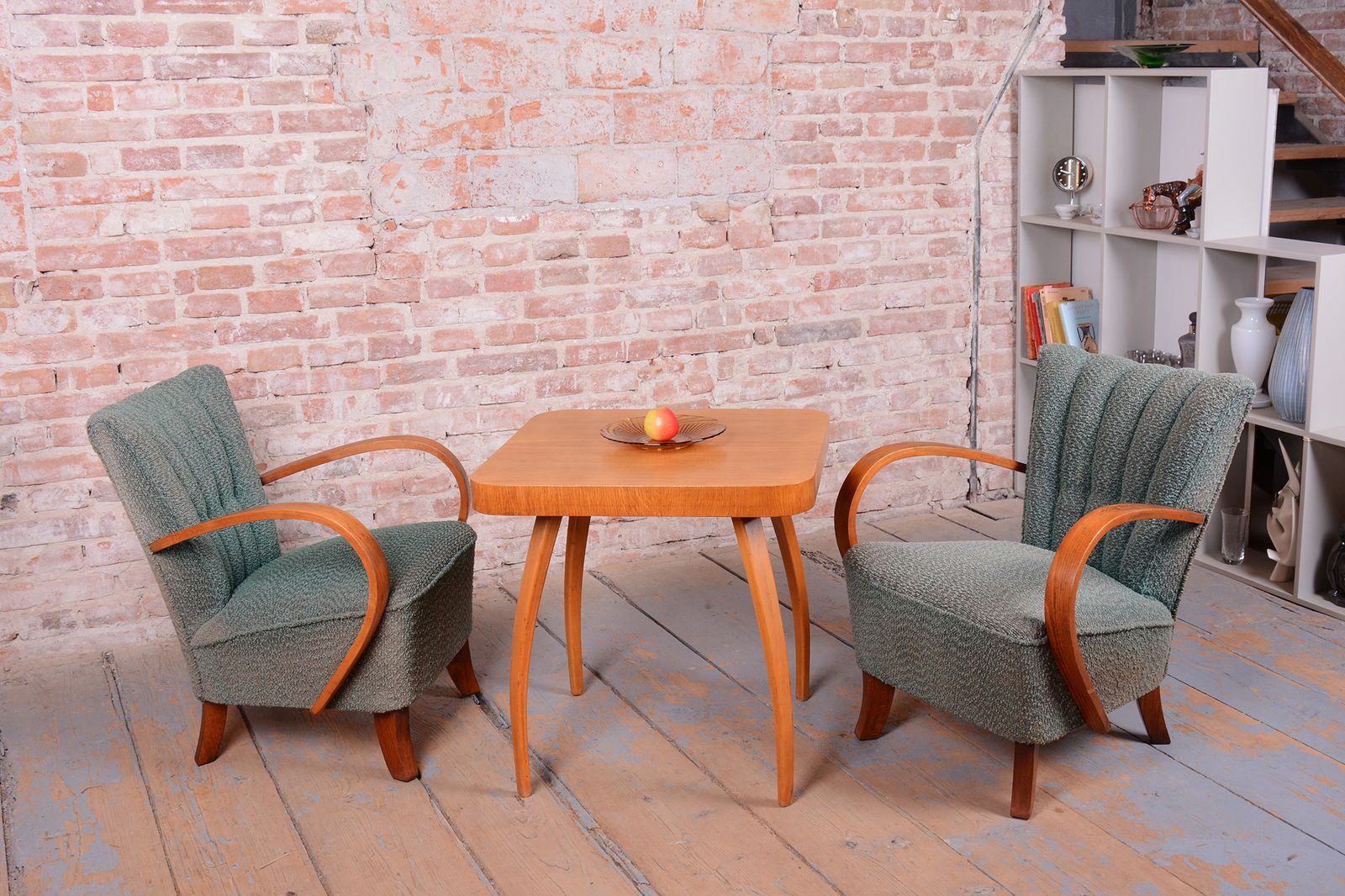 photo vinterior Pair Of Restored Art Deco Armchairs, Beech, Repolished, Czech, 1920s