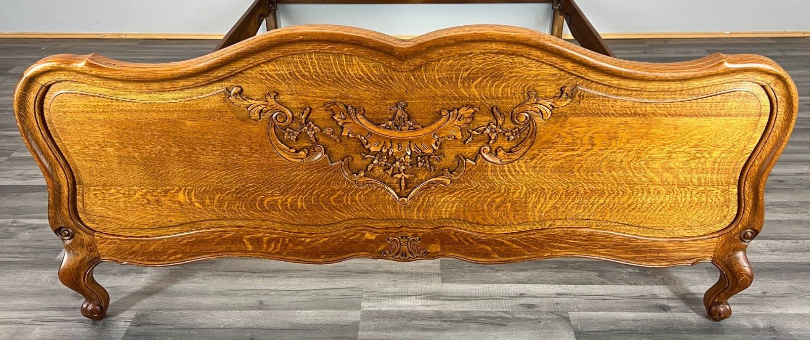 Bed Frame Vintage French Louis XVI Style Oak Double Carved Panel Lot 4112 photo for sale