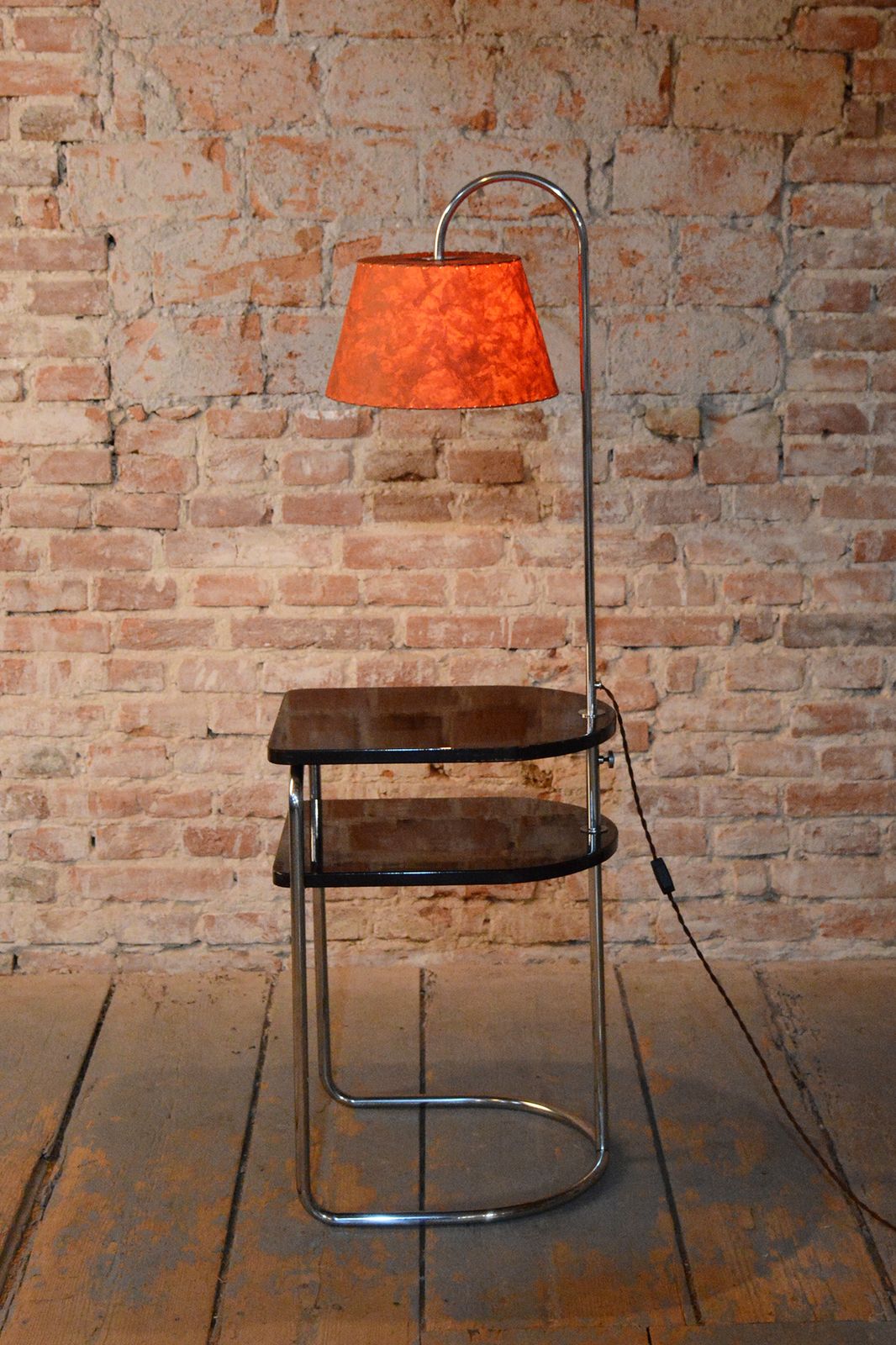 Restored Bauhaus Floor Lamp, By Thonet, Chrome, Oak, Chrome, Czech, 1930s photo buy