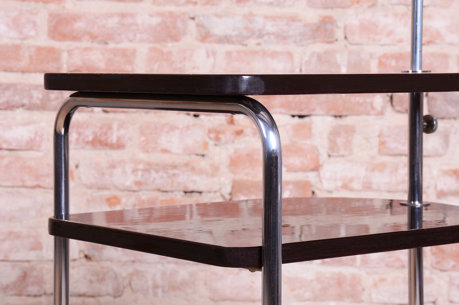 photo furniture Restored Bauhaus Floor Lamp, By Thonet, Chrome, Oak, Chrome, Czech, 1930s